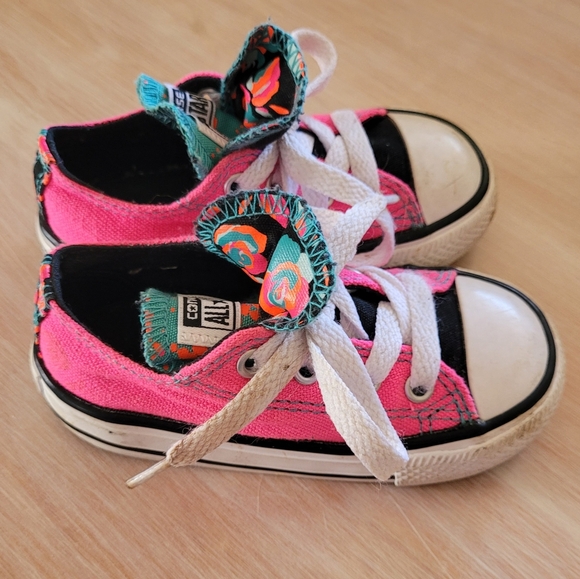 CONVERSE CHUCK TAYLOR ALL STAR LACES SNEAKERS DOUBLE TONGUE PINK LITTLE KIDS 6 - Picture 9 of 13
